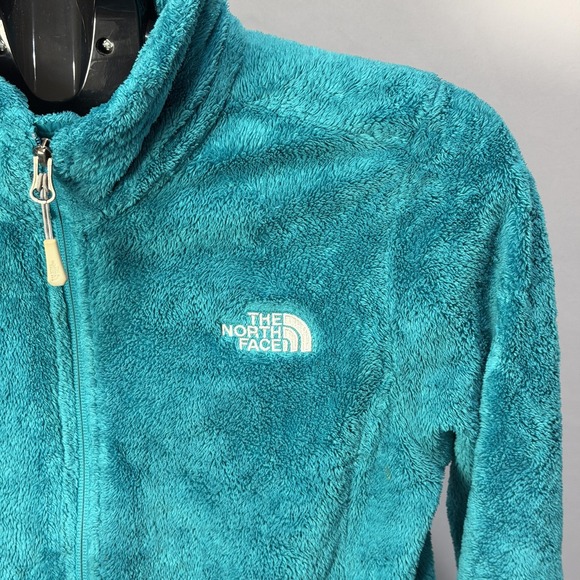 The North Face Osito Jacket Womens Small Teal Blue Fuzzy Fleece Full Zip - Picture 2 of 8